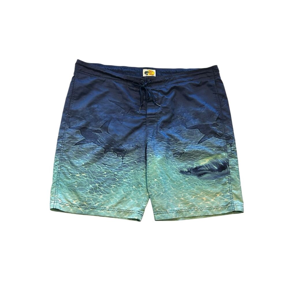 Bass Pro Shops Men's XL Shark Print Swim Trunks Blue Ombre Mesh Lined Board Shor